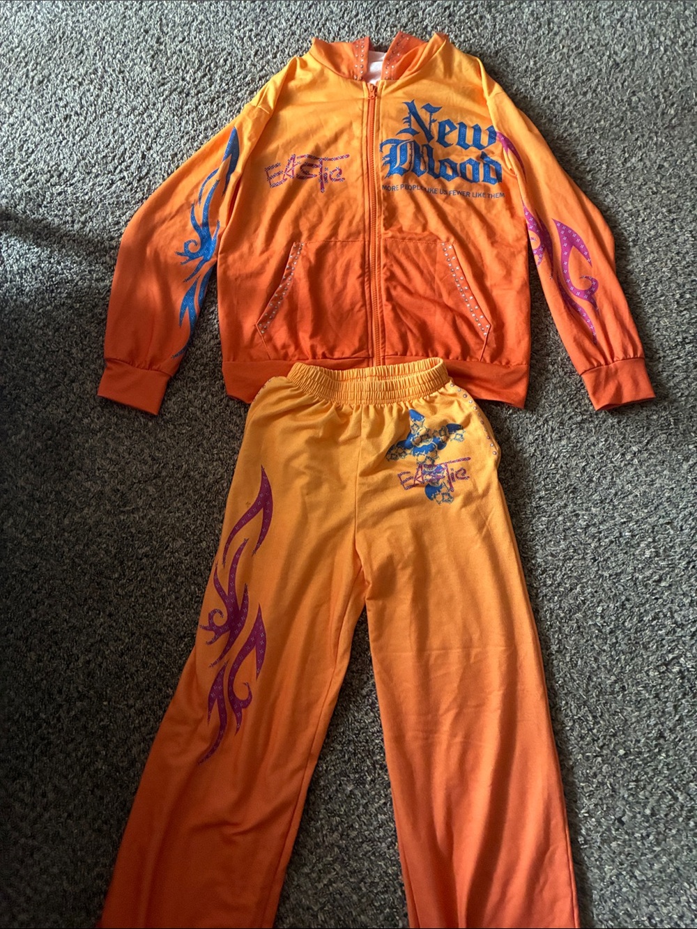 Girls' Orange Ombre Track Pants & Jacket Set with Purple Accents